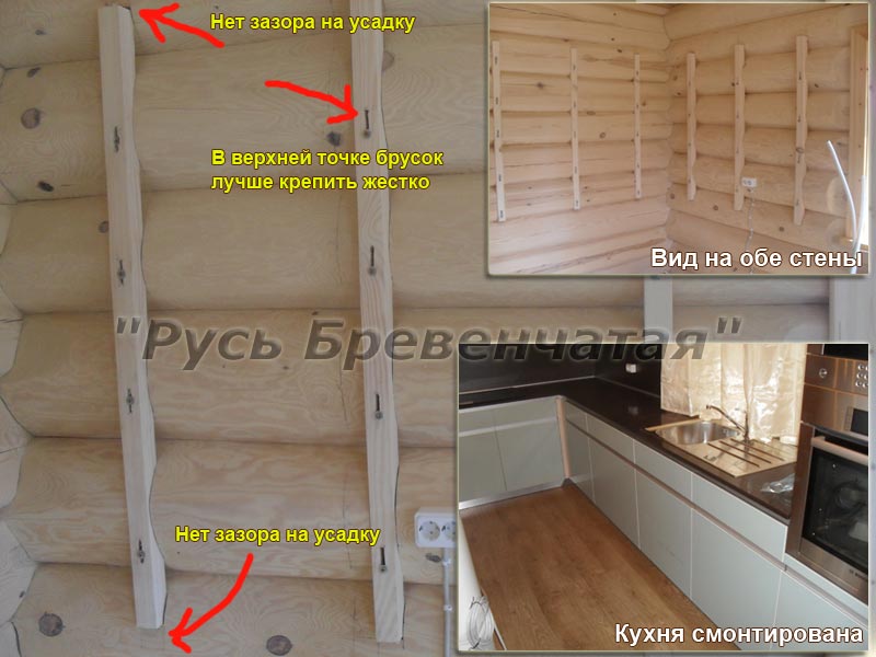 Установка кухни в деревянном доме с решением проблемы усадки сруба. Дизайн кухни в деревянном доме