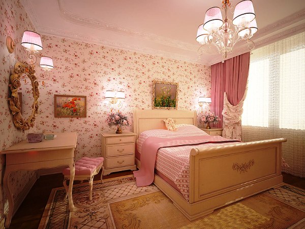 ピンクの壁紙のある部屋のカーテン どのようにピンクの壁紙に合う